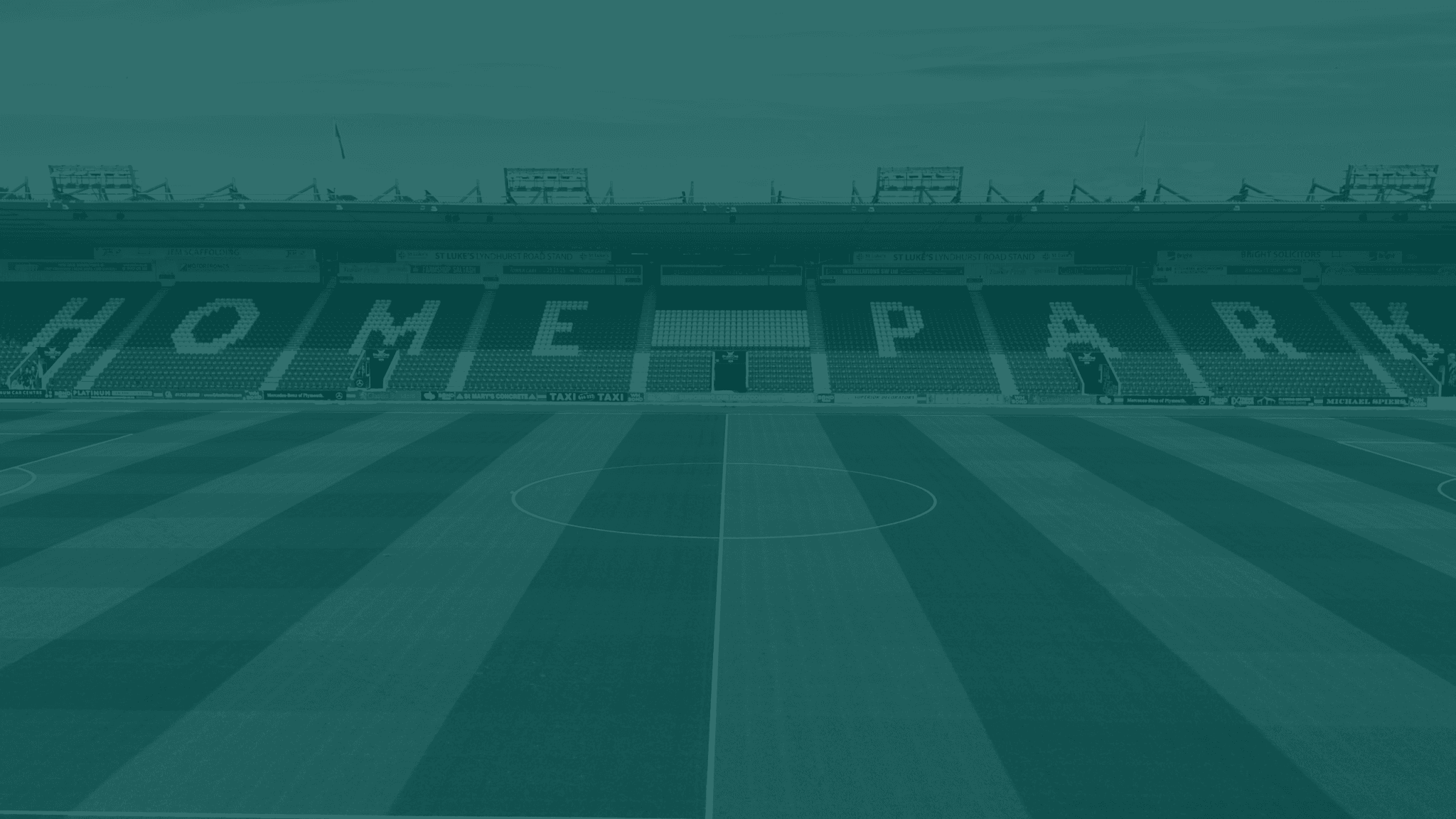 Home Park stadium seats seen from the pitch